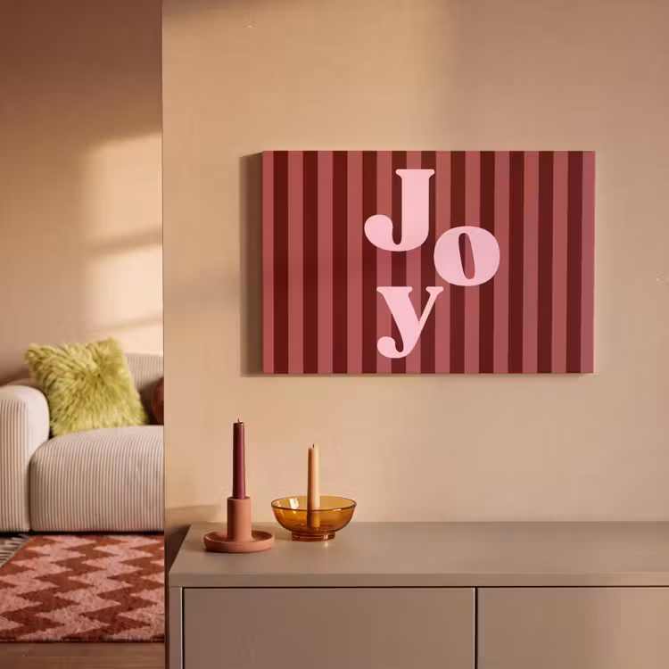 Canvas schilderij - Joy - Kerst - Tekst - Roze — 1