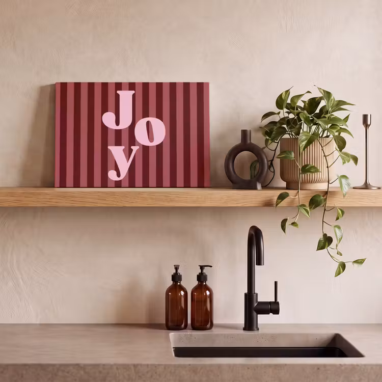 Canvas schilderij - Joy - Kerst - Tekst - Roze — 2