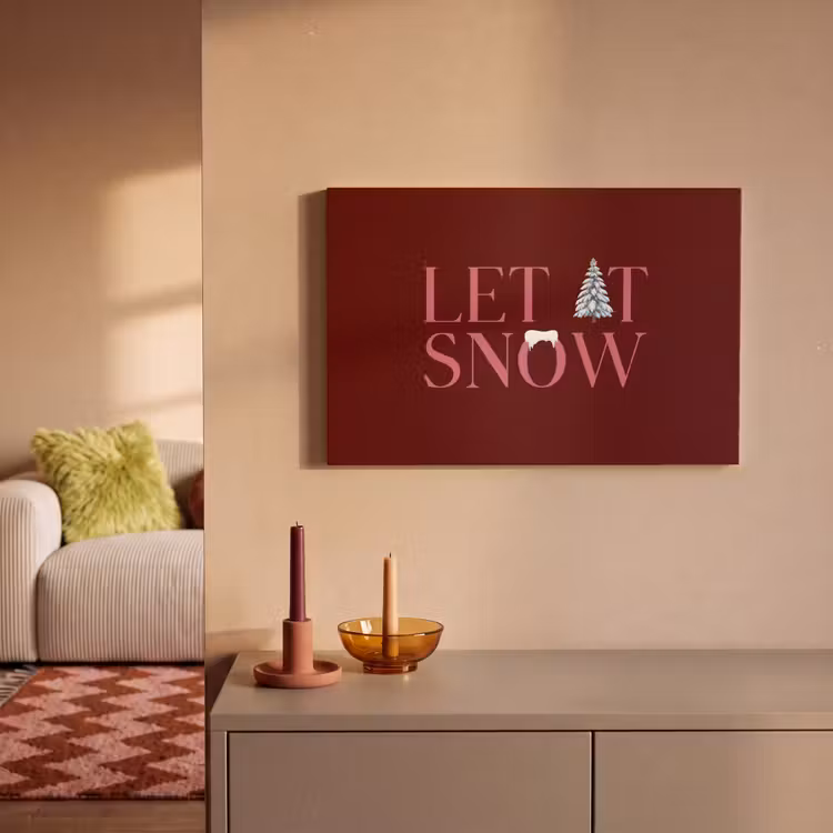 Canvas schilderij - Tekst - Kerst - Sneeuw - Roze — 1