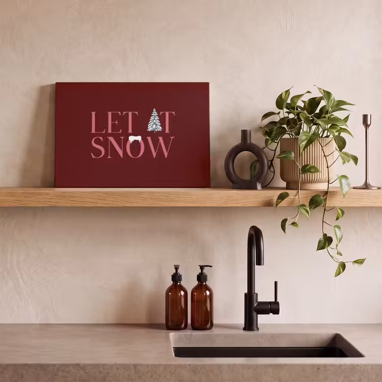Canvas schilderij - Tekst - Kerst - Sneeuw - Roze — 2