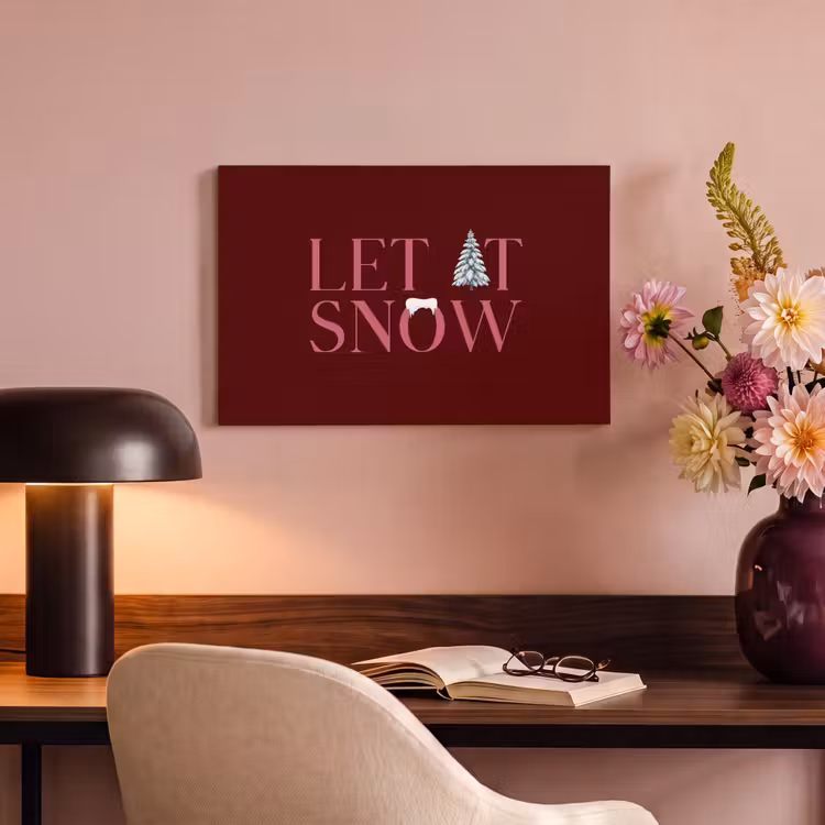 Canvas schilderij - Tekst - Kerst - Sneeuw - Roze — 3