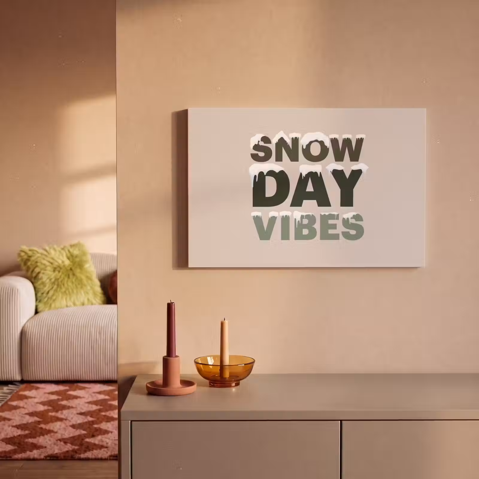 Canvas schilderij - Sneeuw - Tekst - Kerst - Beige — 1