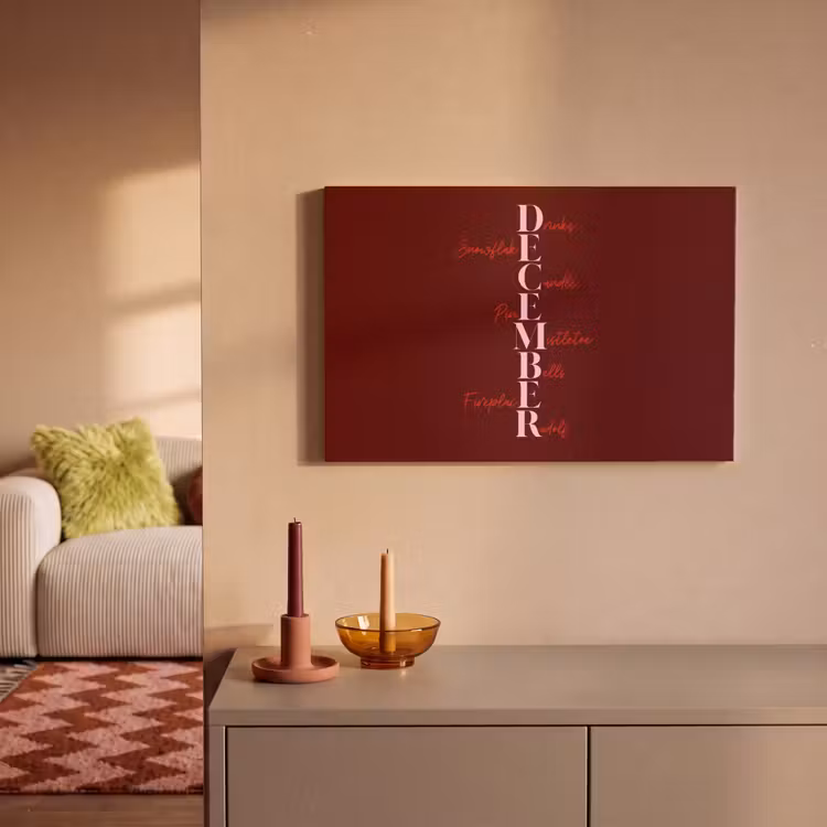 Canvas schilderij - December - Tekst - Kerst - Burgundy — 1
