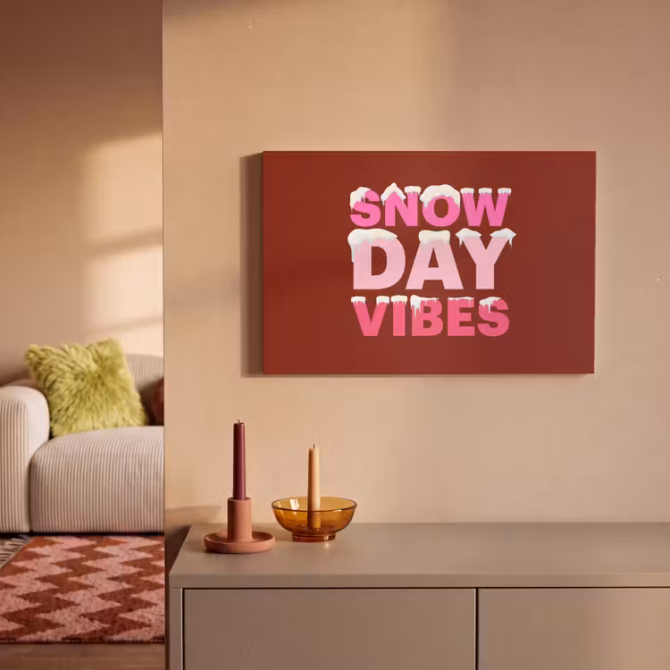 Canvas schilderij - Kerst - Tekst - Sneeuw - Rood - Roze — 1