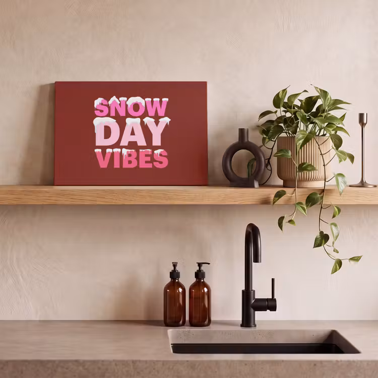 Canvas schilderij - Kerst - Tekst - Sneeuw - Rood - Roze — 2