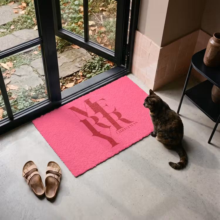 Deurmat - Merry - Tekst - Kerst - Roze — 2