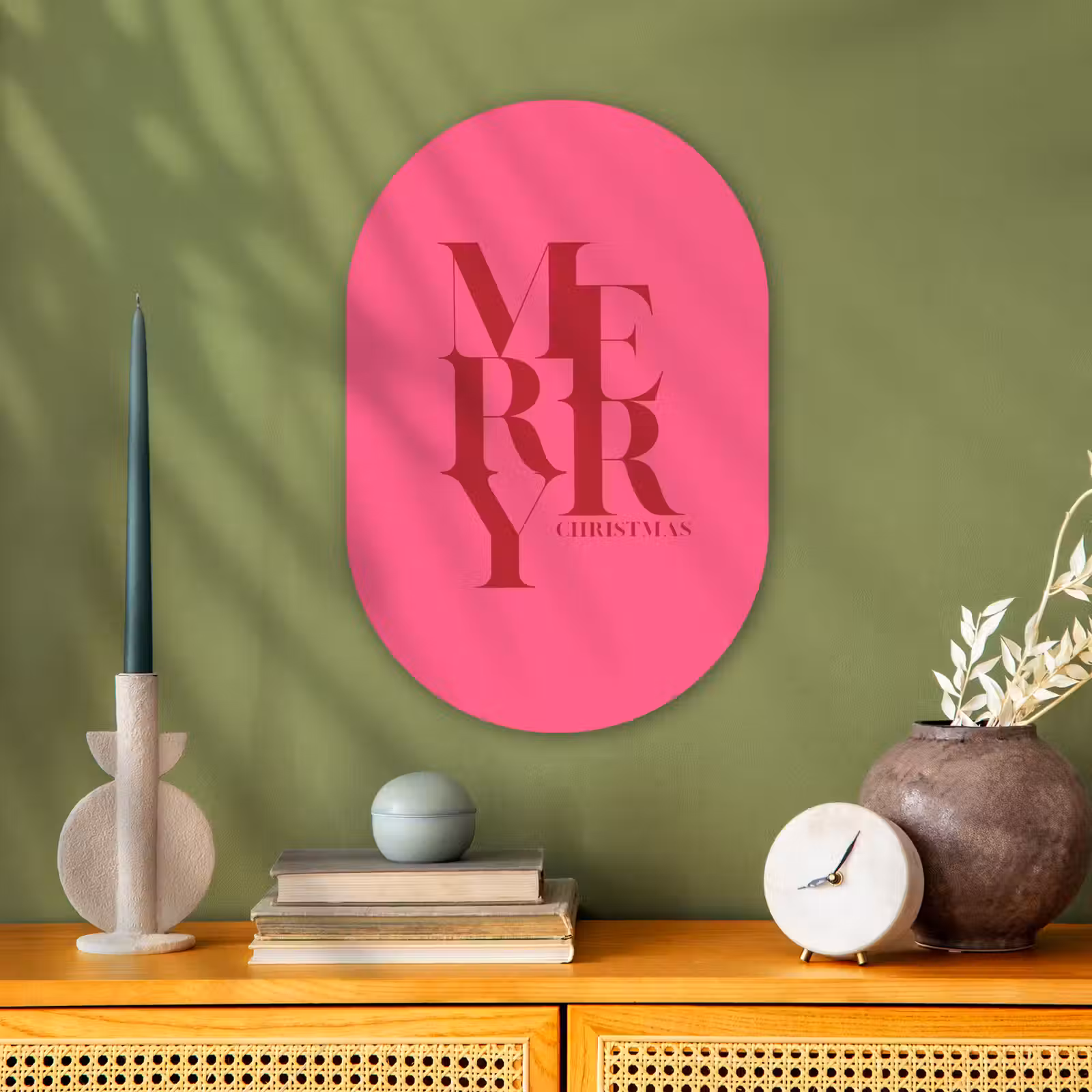 Muurovaal - Merry - Tekst - Kerst - Roze — 1