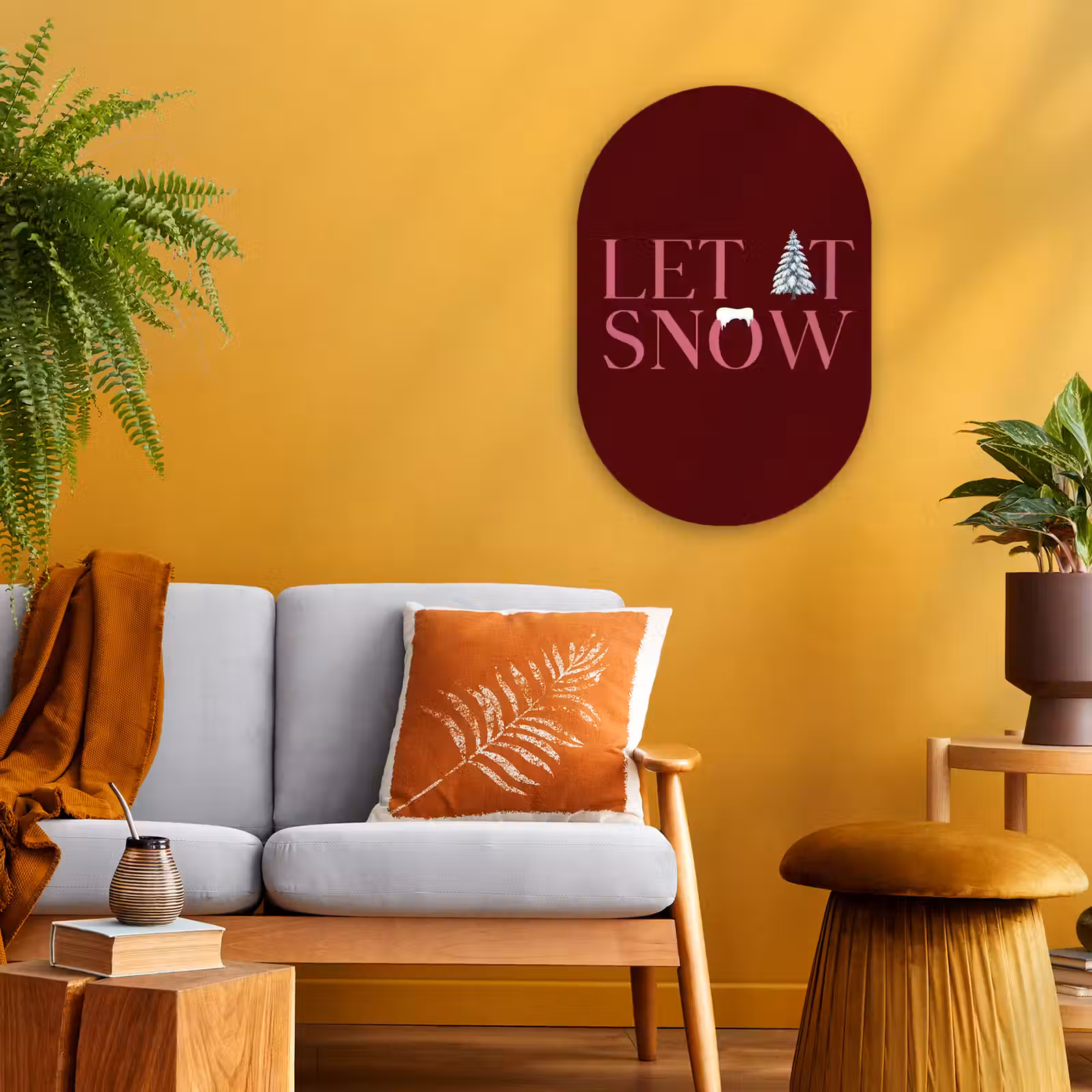 Muurovaal - Tekst - Kerst - Sneeuw - Roze — 1