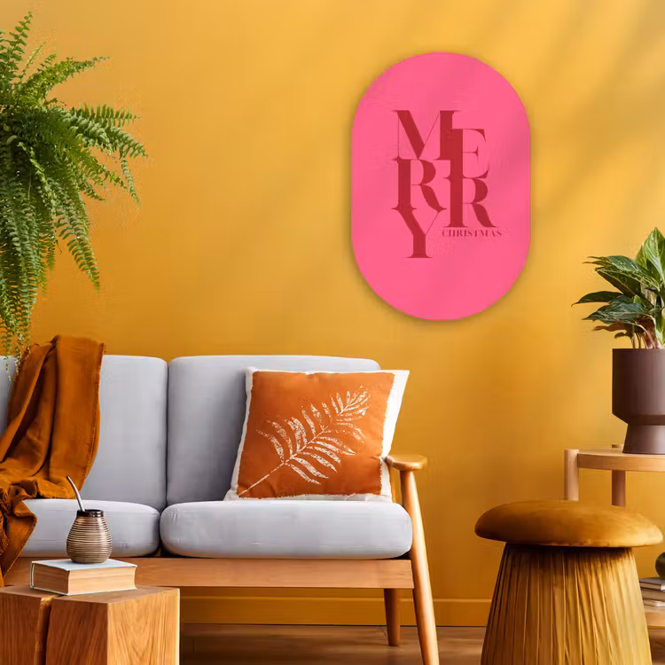 Muurovaal - Merry - Tekst - Kerst - Roze — 2