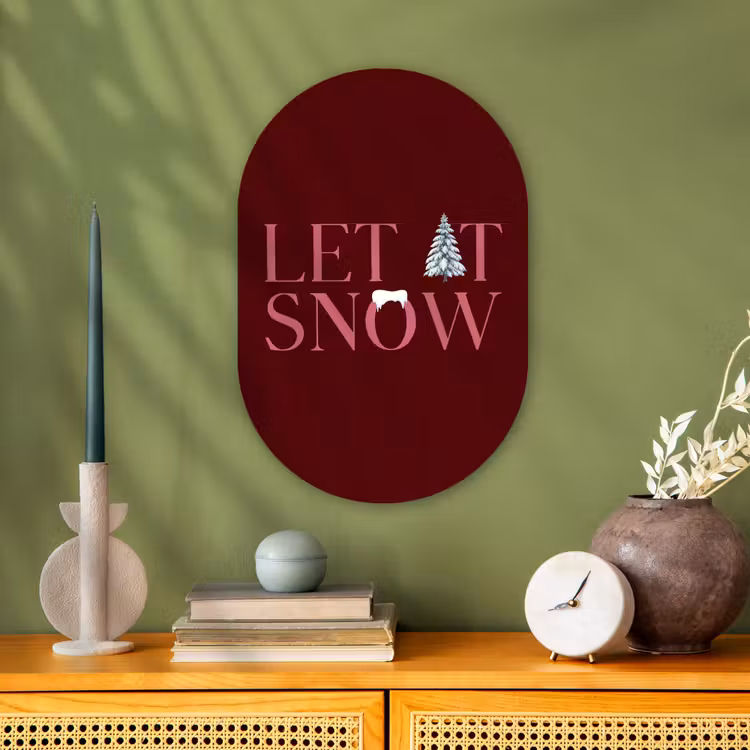 Muurovaal - Tekst - Kerst - Sneeuw - Roze — 2