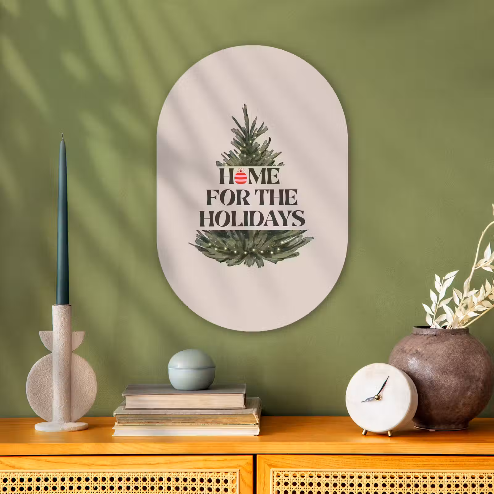 Muurovaal - Kerst - Tekst - Kerstboom - Beige — 1