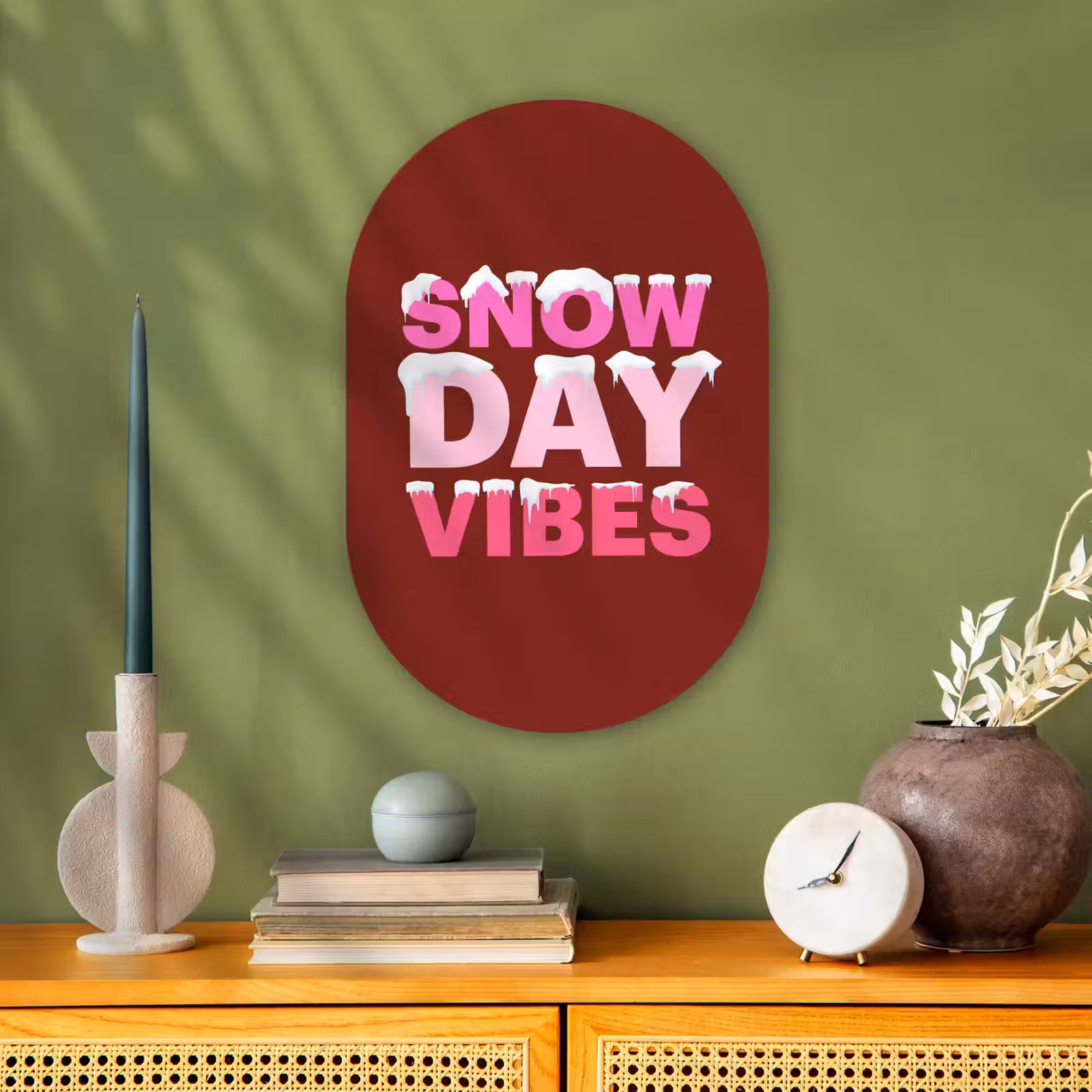 Muurovaal - Kerst - Tekst - Sneeuw - Rood - Roze — 1