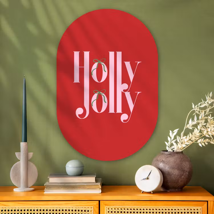 Muurovaal glas - Kerst - Roze - Rood - Tekst — 2