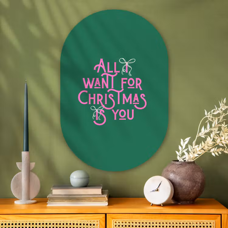 Muurovaal glas - Kerst - Tekst - Roze - Groen — 2