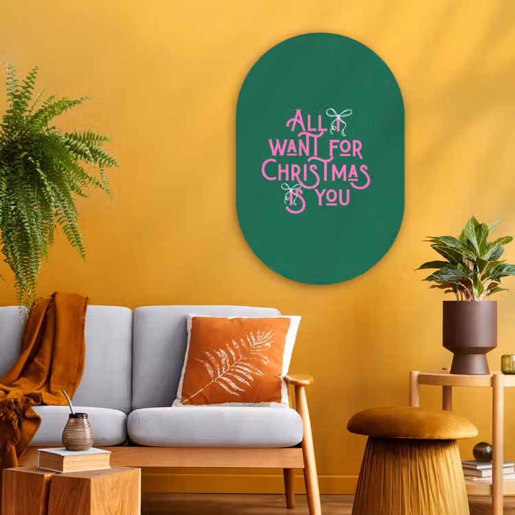 Muurovaal glas - Kerst - Tekst - Roze - Groen — 3