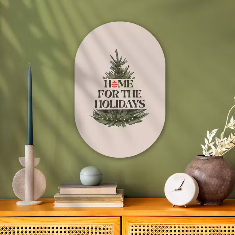 Muurovaal - Kerst - Tekst - Kerstboom - Beige — 1