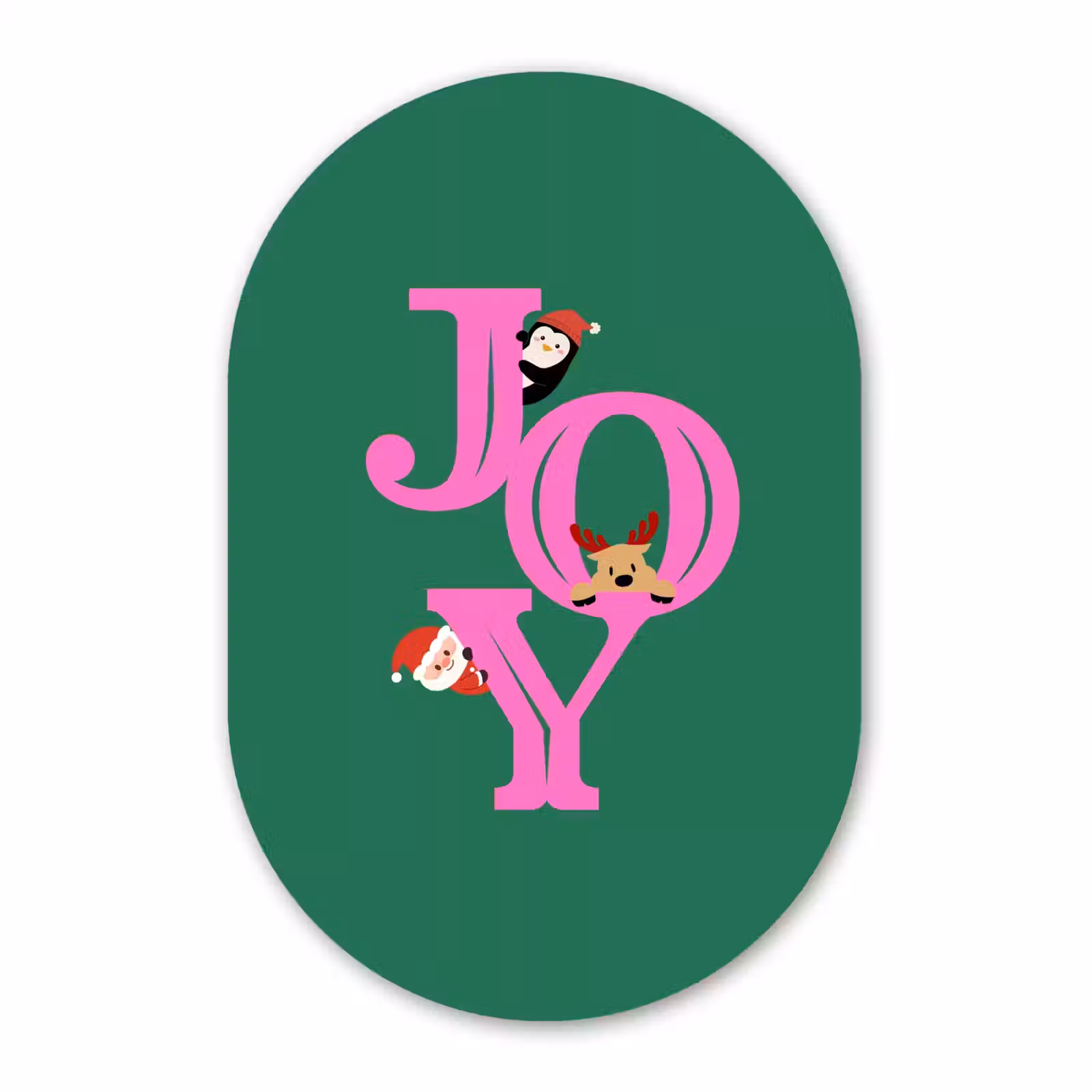 Muurovaal glas - Joy - Kerst - Animatie - Roze - Groen — 1