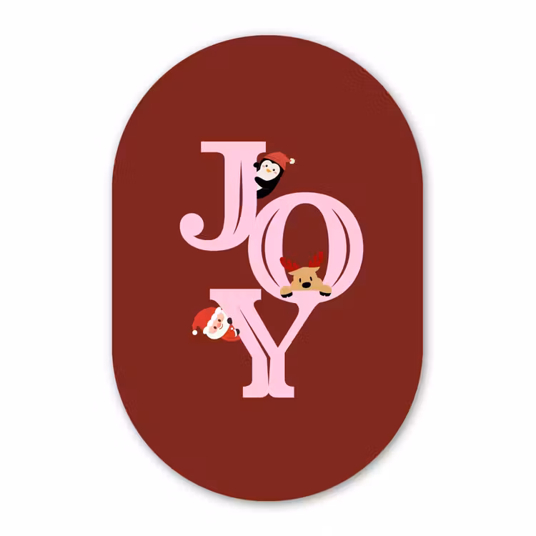 Muurovaal glas - Joy - Kerst - Animatie - Rood - Roze — 1