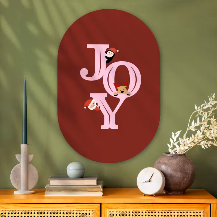 Muurovaal glas - Joy - Kerst - Animatie - Rood - Roze — 2