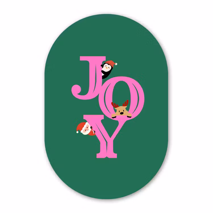 Muurovaal glas - Joy - Kerst - Animatie - Roze - Groen — 1