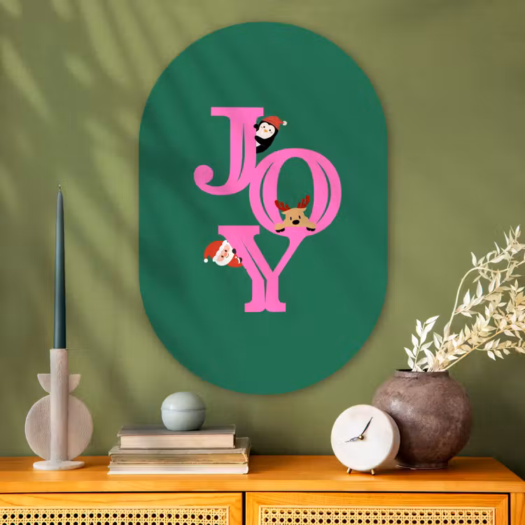 Muurovaal glas - Joy - Kerst - Animatie - Roze - Groen — 2