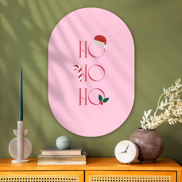 Muurovaal glas - Kerst - Tekst - Roze - Illustratie — 2