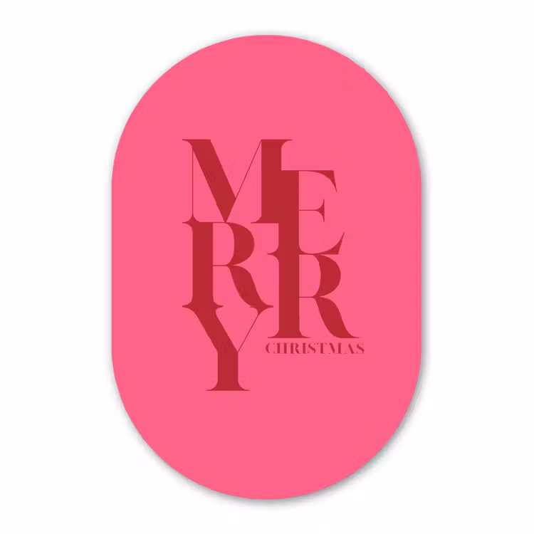Muurovaal glas - Merry - Tekst - Kerst - Roze — 1