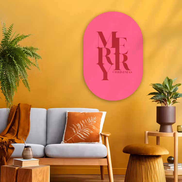 Muurovaal glas - Merry - Tekst - Kerst - Roze — 3