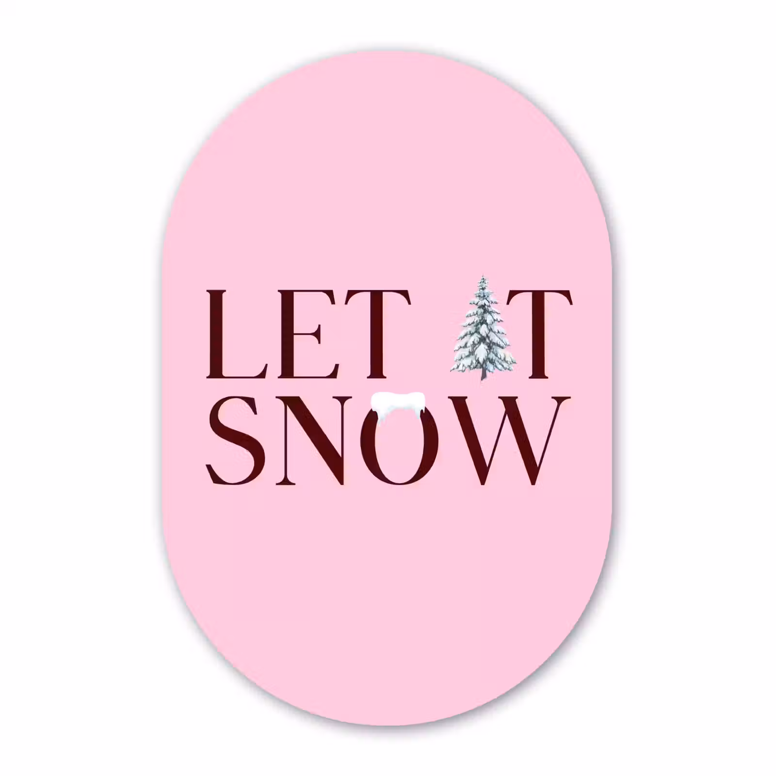 Muurovaal glas - Kerst - Tekst - Sneeuw - Roze — 1
