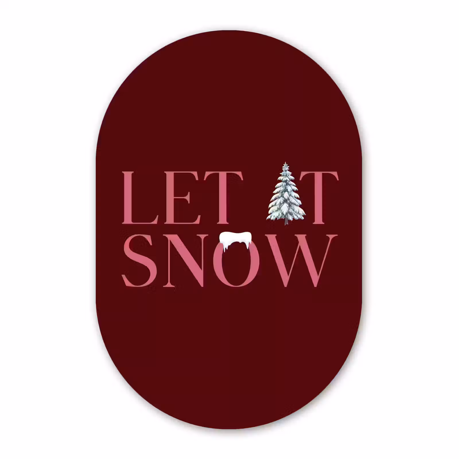 Muurovaal glas - Tekst - Kerst - Sneeuw - Roze — 1
