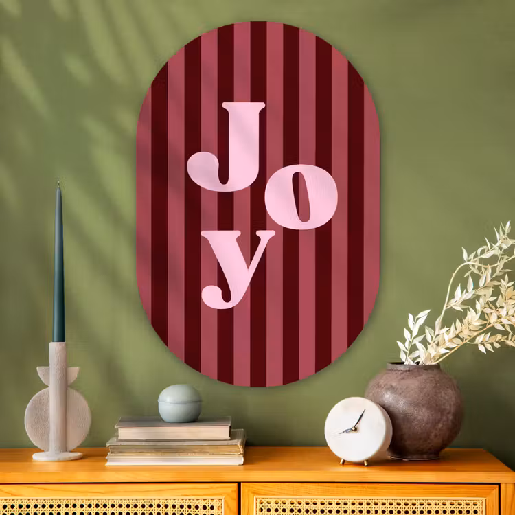 Muurovaal glas - Joy - Kerst - Tekst - Roze — 2