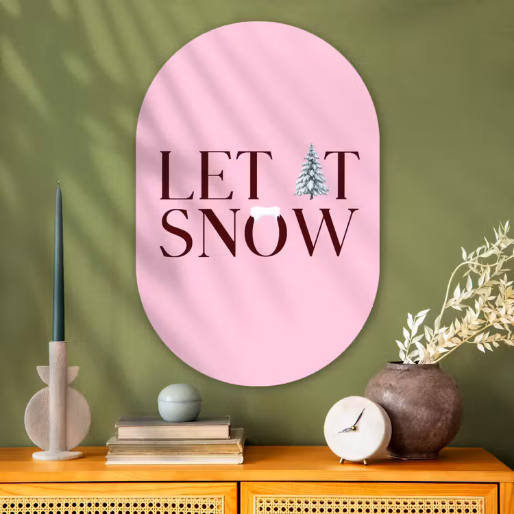Muurovaal glas - Kerst - Tekst - Sneeuw - Roze — 2