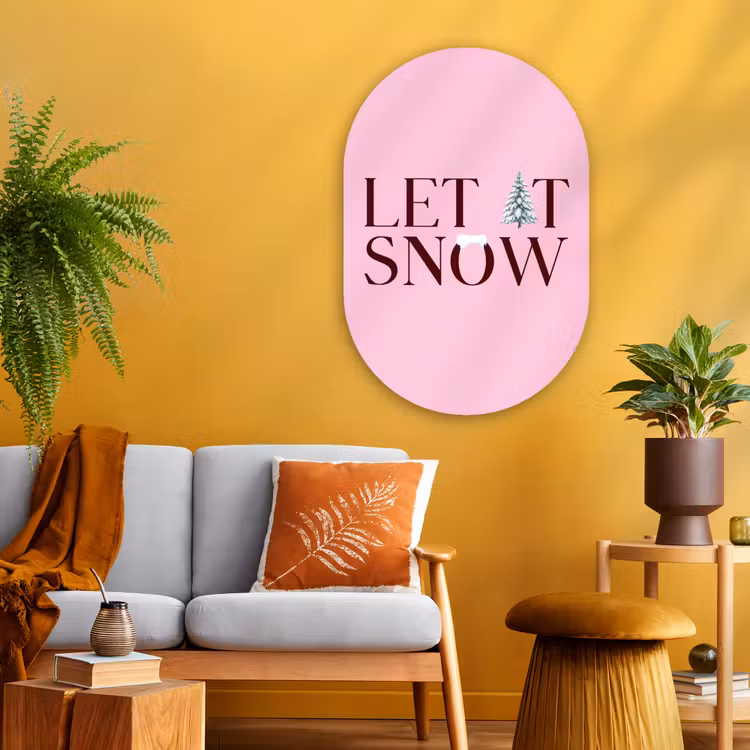 Muurovaal glas - Kerst - Tekst - Sneeuw - Roze — 3