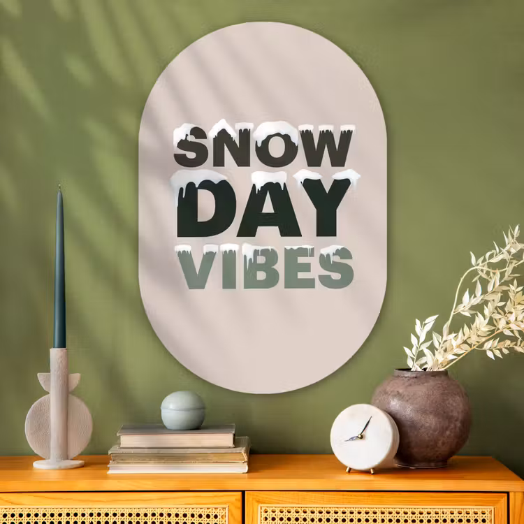 Muurovaal glas - Sneeuw - Tekst - Kerst - Beige — 2