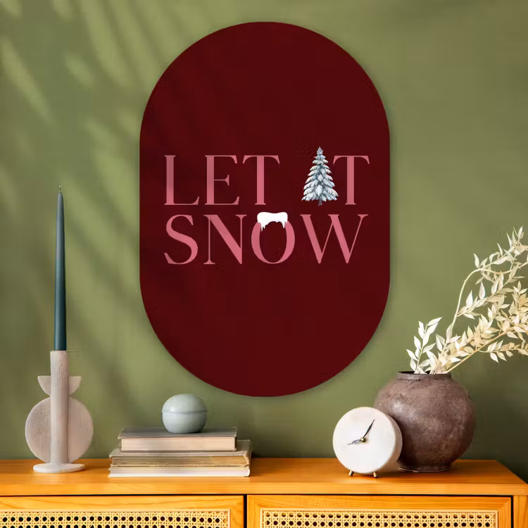 Muurovaal glas - Tekst - Kerst - Sneeuw - Roze — 2