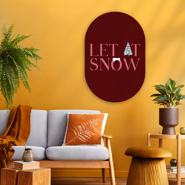 Muurovaal glas - Tekst - Kerst - Sneeuw - Roze — 3