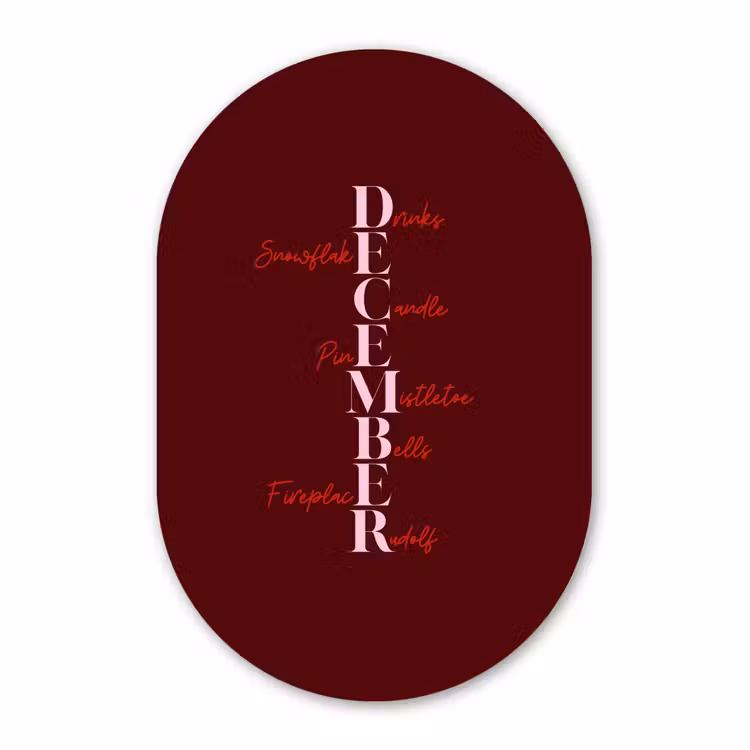 Muurovaal glas - December - Tekst - Kerst - Burgundy — 1