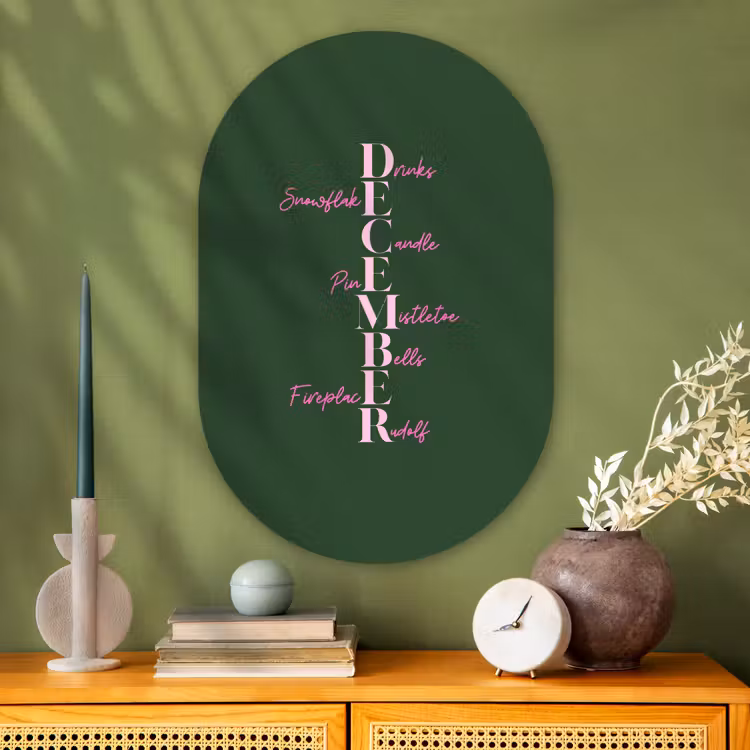 Muurovaal glas - December - Tekst - Kerst - Groen — 2