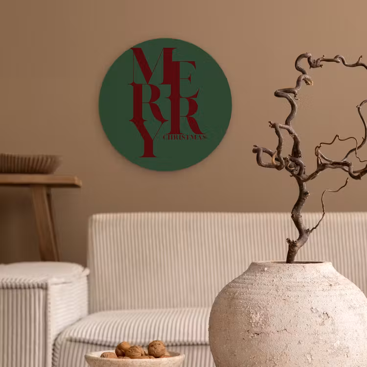 Muurcirkel glas - Merry - Tekst - Groen - Kerst — 2