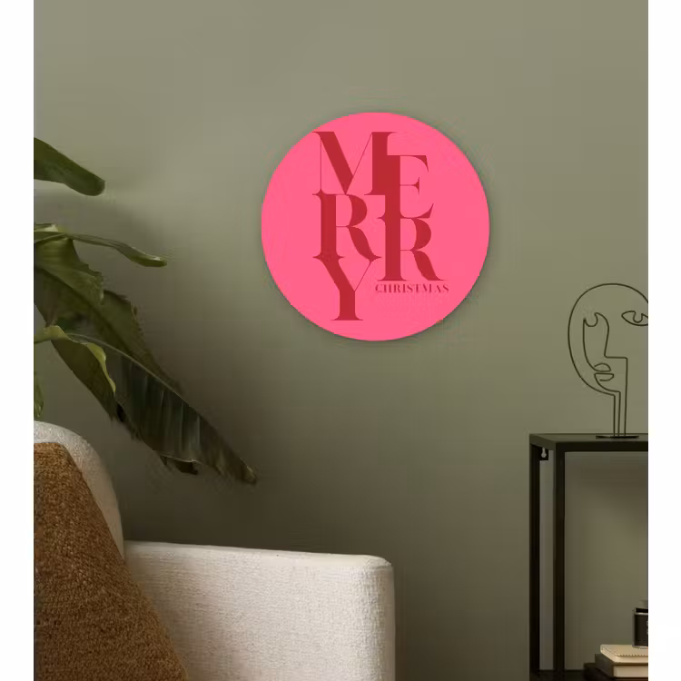 Muurcirkel glas - Merry - Tekst - Kerst - Roze — 3