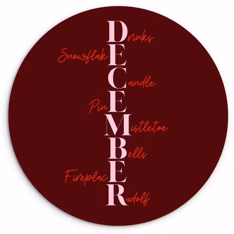 Muurcirkel glas - December - Tekst - Kerst - Burgundy — 1