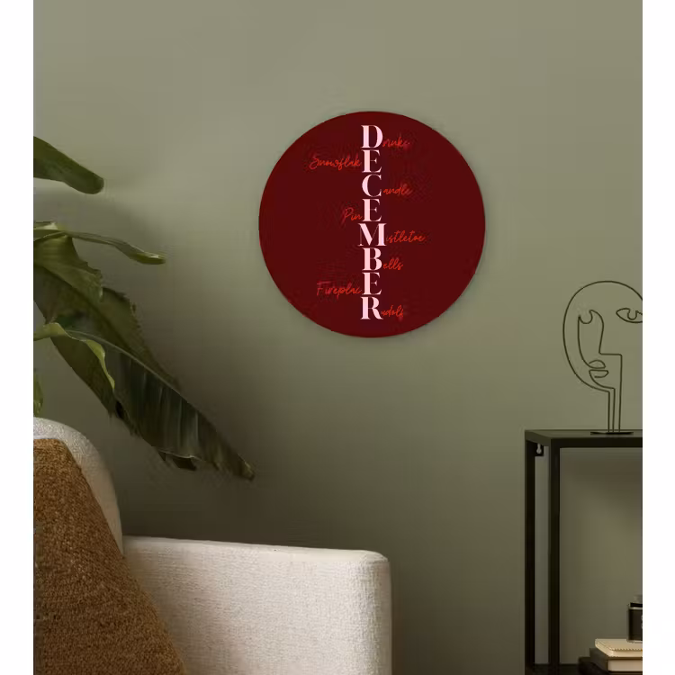 Muurcirkel glas - December - Tekst - Kerst - Burgundy — 3