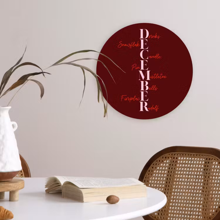 Muurcirkel glas - December - Tekst - Kerst - Burgundy — 4
