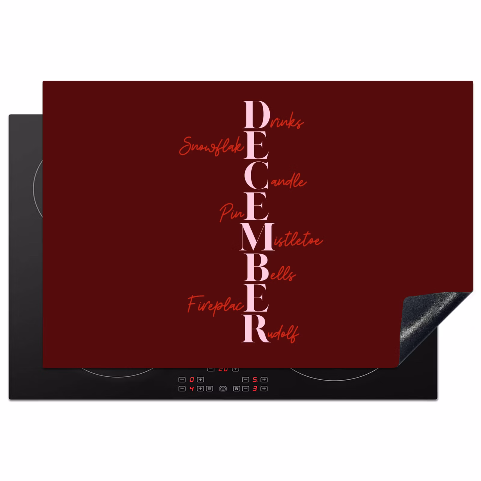 Inductiebeschermer - December - Tekst - Kerst - Burgundy — 1