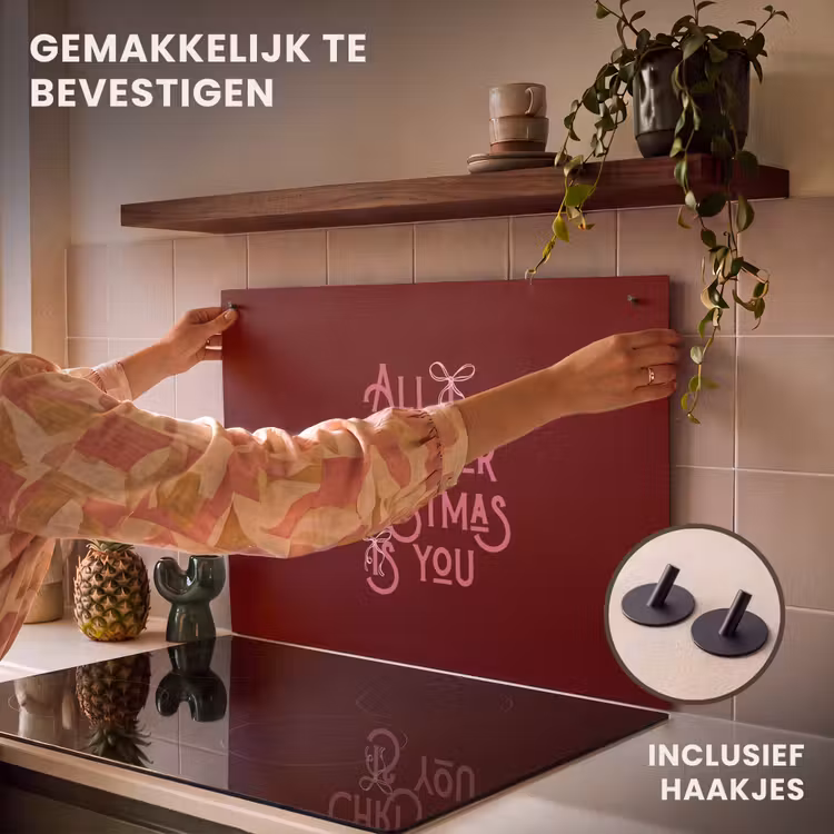 Inductiebeschermer & spatscherm (2in1) - Tekst - Kerst - Rood - Roze — 7