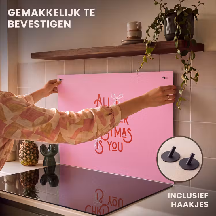 Inductiebeschermer & spatscherm (2in1) - Tekst - Kerst - Roze - Rood — 7