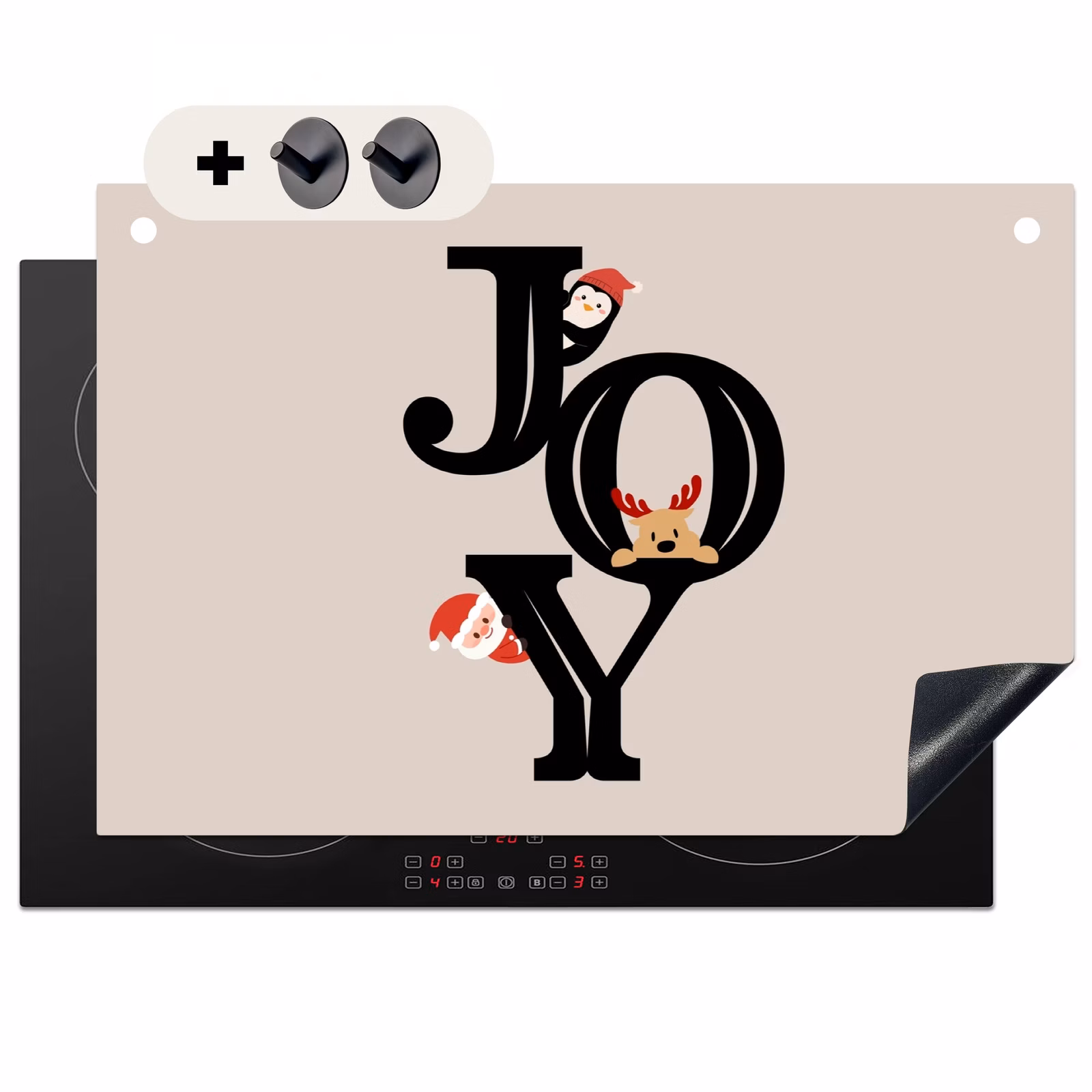 Inductiebeschermer & spatscherm (2in1) - Joy - Animatie - Zwart - Kerst — 1