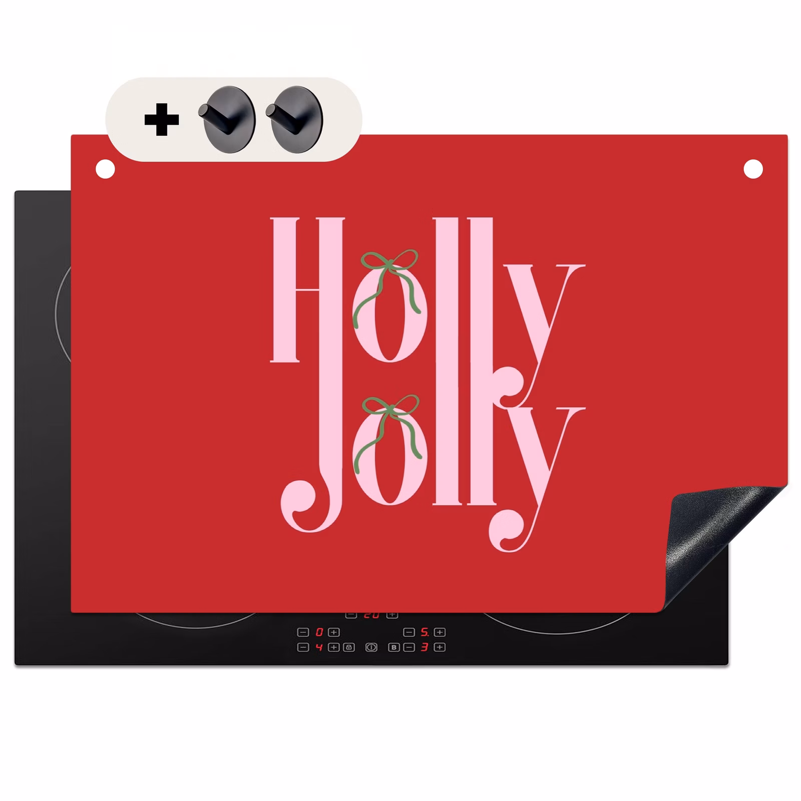 Inductiebeschermer & spatscherm (2in1) - Kerst - Roze - Rood - Tekst — 1