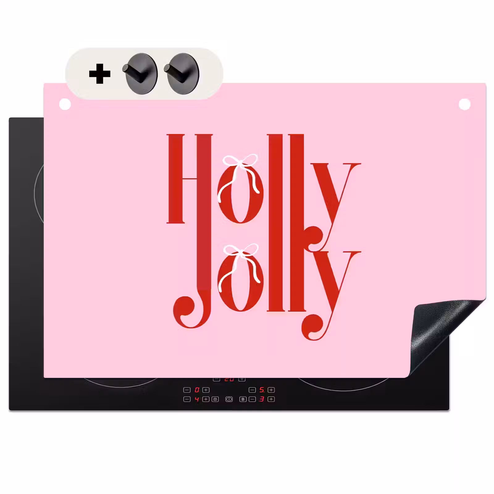 Inductiebeschermer & spatscherm (2in1) - Kerst - Tekst - Rood - Roze — 1