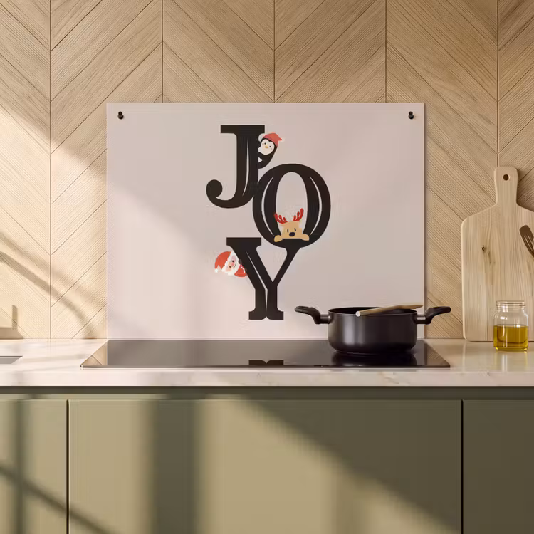 Inductiebeschermer & spatscherm (2in1) - Joy - Animatie - Zwart - Kerst — 2
